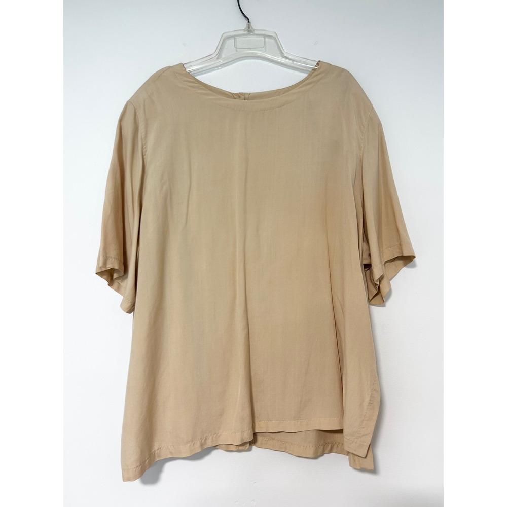 Elisabeth Liz Claiborne Tan 100% Silk Button Back Short Sleeve Blouse Size 20